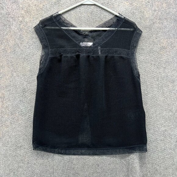 Sandro Paris Top Women Large Black Sheer Mesh Sleeveless Blouse See Through - Picture 1 of 11